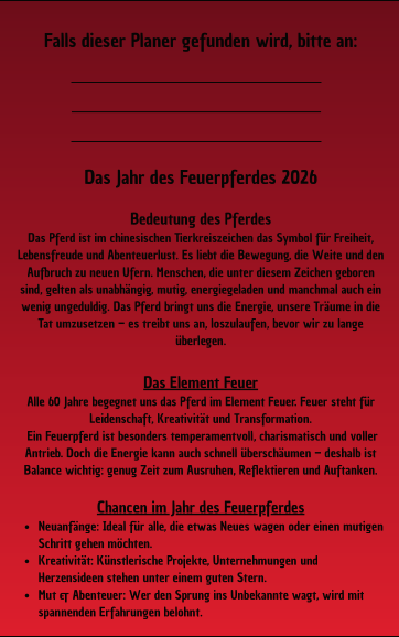 Kalender 2026: Das Jahr des Feuerpferdes | Jahresplaner & Terminplaner 2026